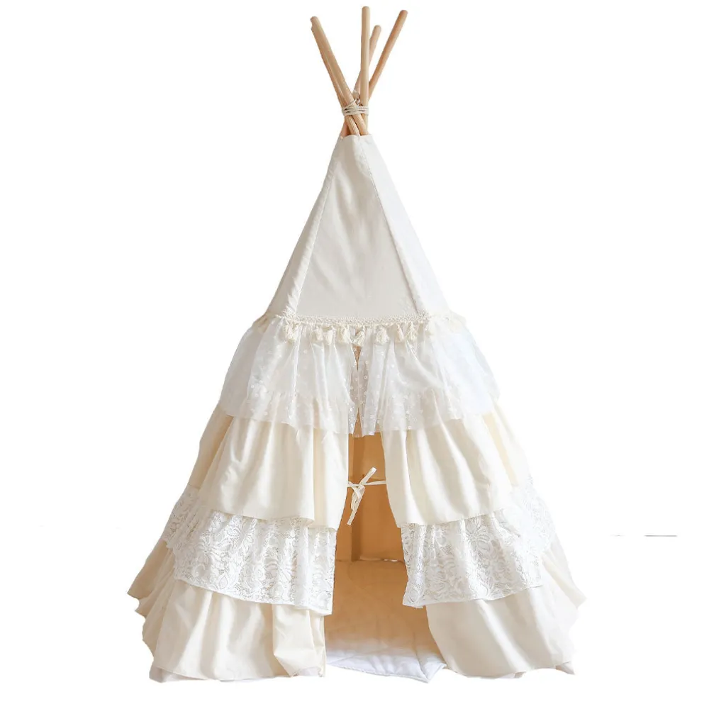 Teepee Tent with Frills and Mat Set