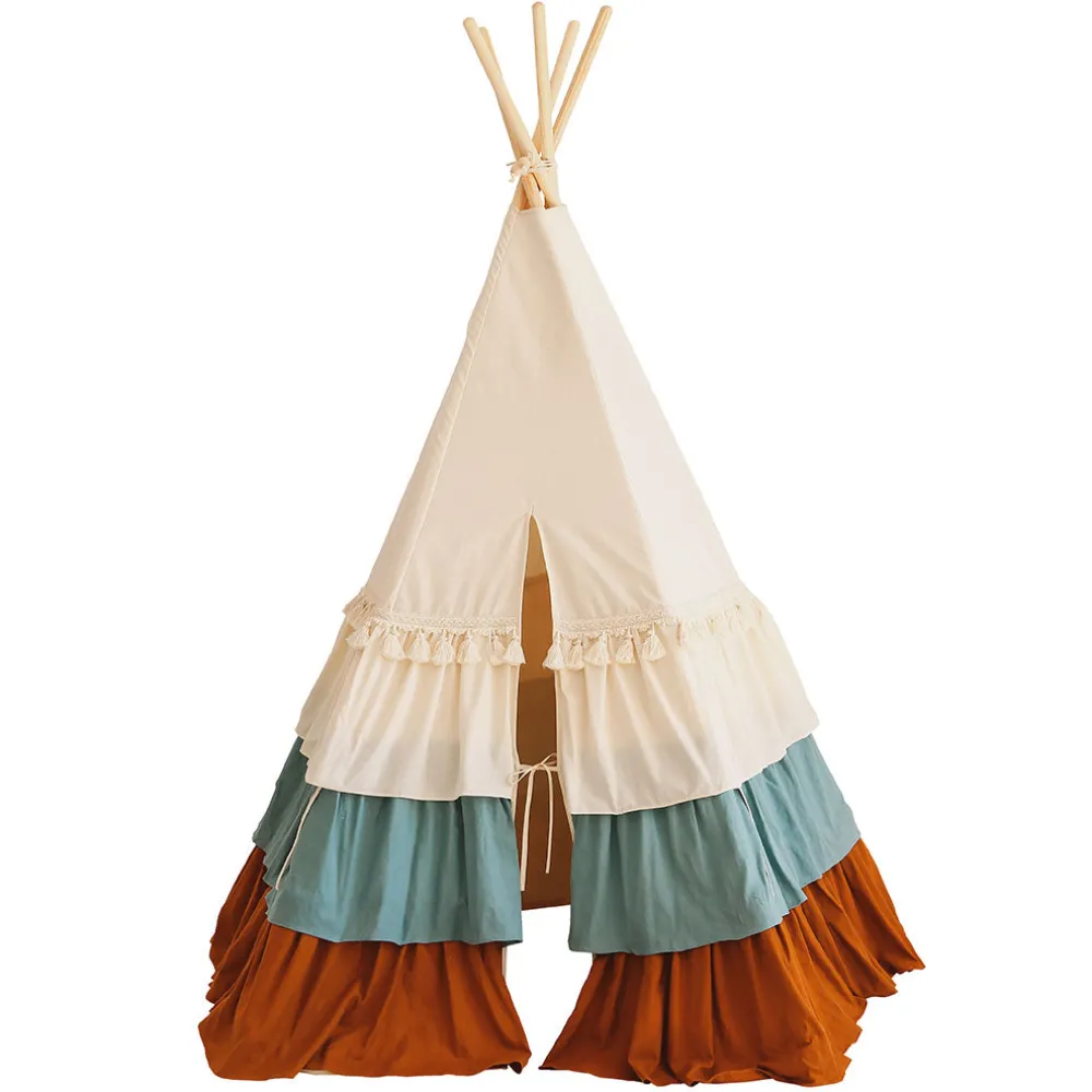 Teepee Tent with Frills and Mat Set
