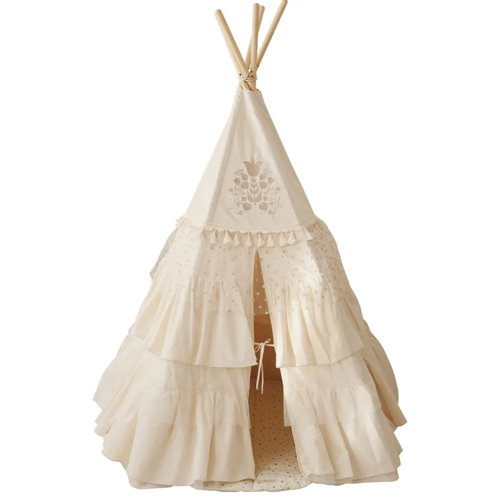 Teepee Tent with Frills and Mat Set