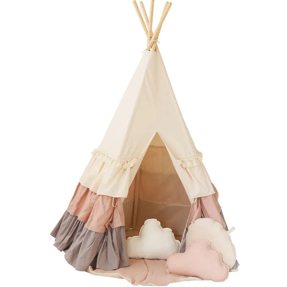 Teepee Tent with Frills and Mat Set
