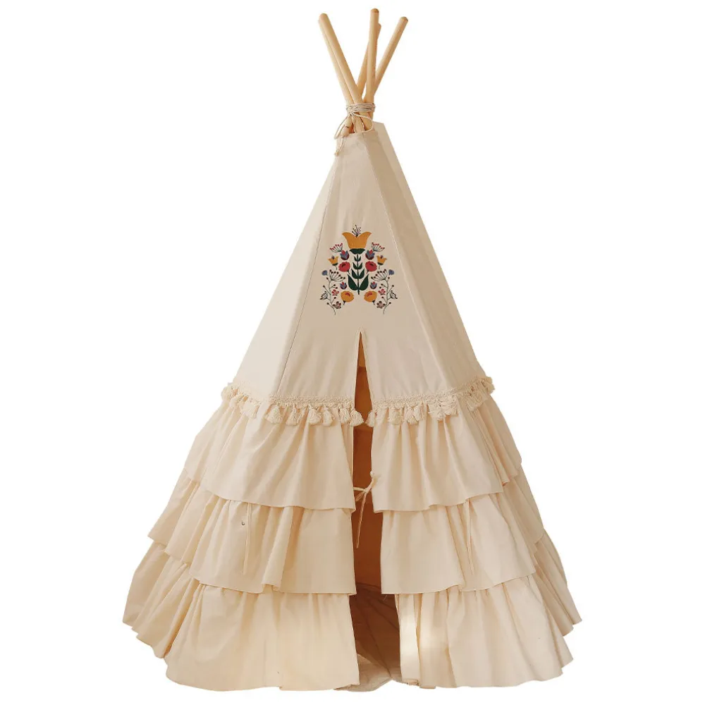 Teepee Tent with Frills and Mat Set